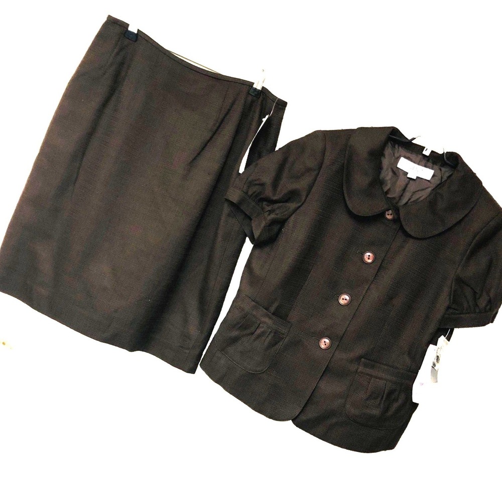 NWT Le Suit Brown Skirt Suit Minimalist Academia S/Slvs Lined Career Womens 10P